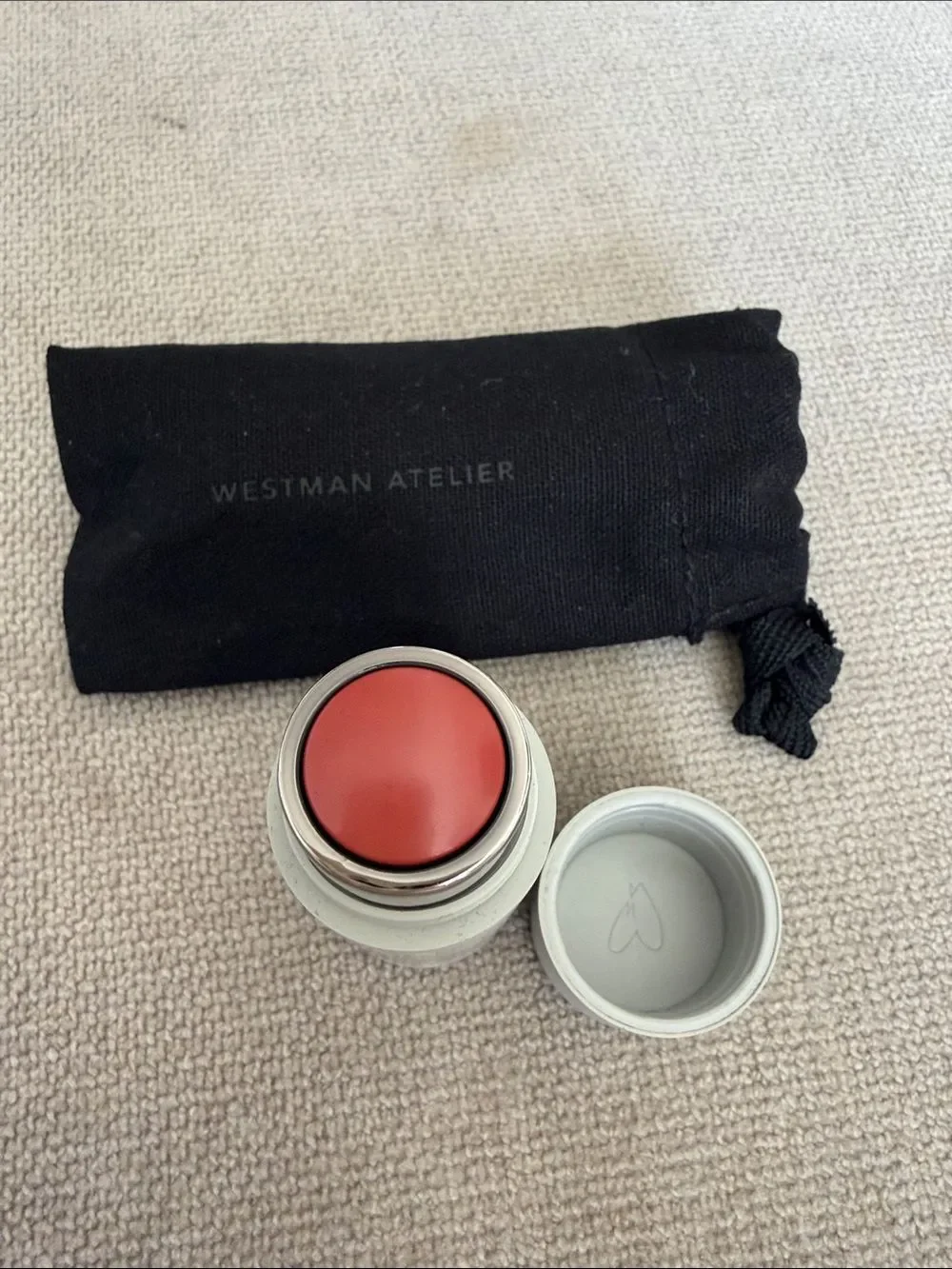 Westman Atelier Light Gray Makeup Case with Black Drawstring Dust Bag